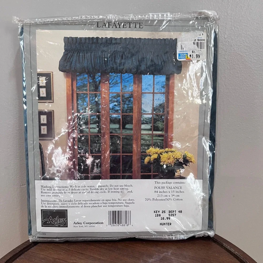 Vtg Arley Lafayette Pouff Valance Hunter Green Damask 84x15 Traditional NIP